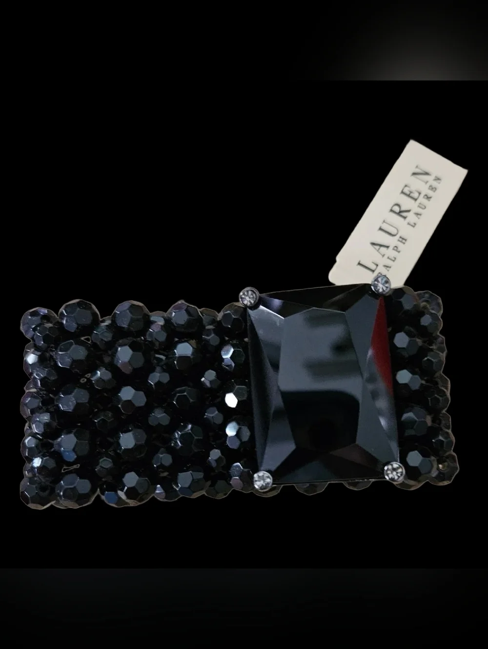 RALPH LAUREN BOLD Statement Bracelet Large Black Stone Beaded Stretch 6.5-7